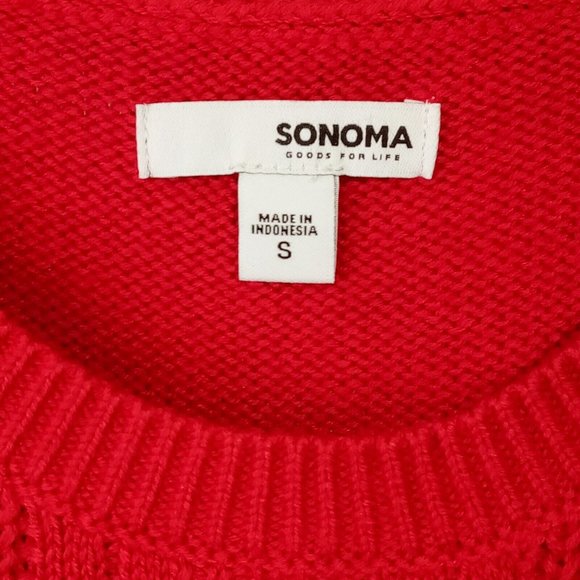 Sonoma Cable Knit Crewneck Sweater  women's SMALL  Cheeries RED  Scoop Hem  NWT - Picture 4 of 8